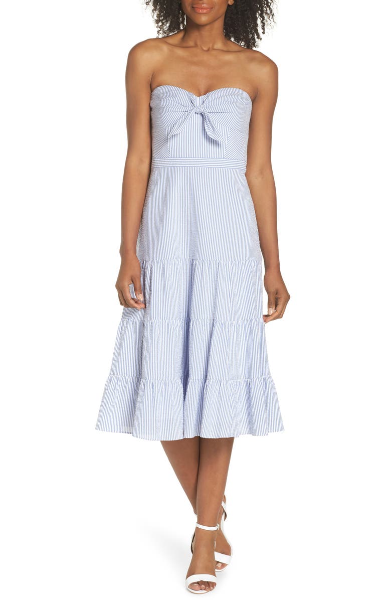 J.Crew Tie Front Strapless Dress, Main, color, 
