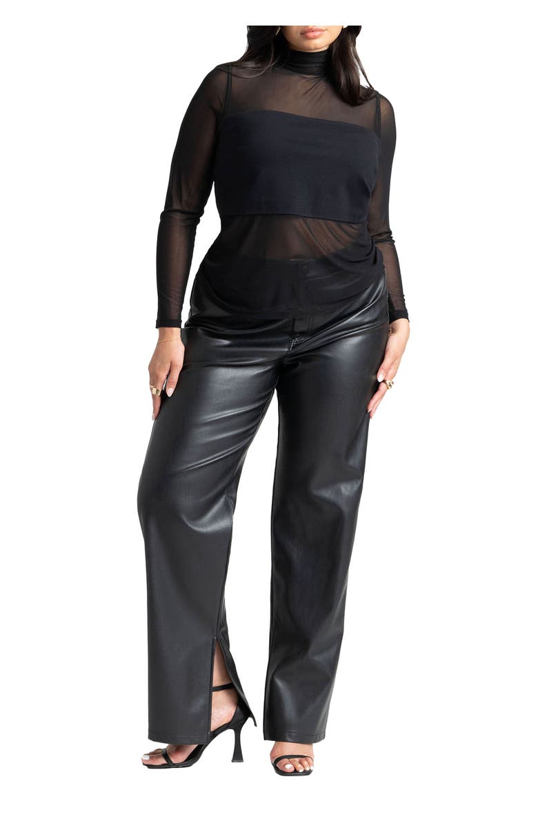 ELOQUII Slit Hem Faux Leather Pant, Main, color, Black Onyx