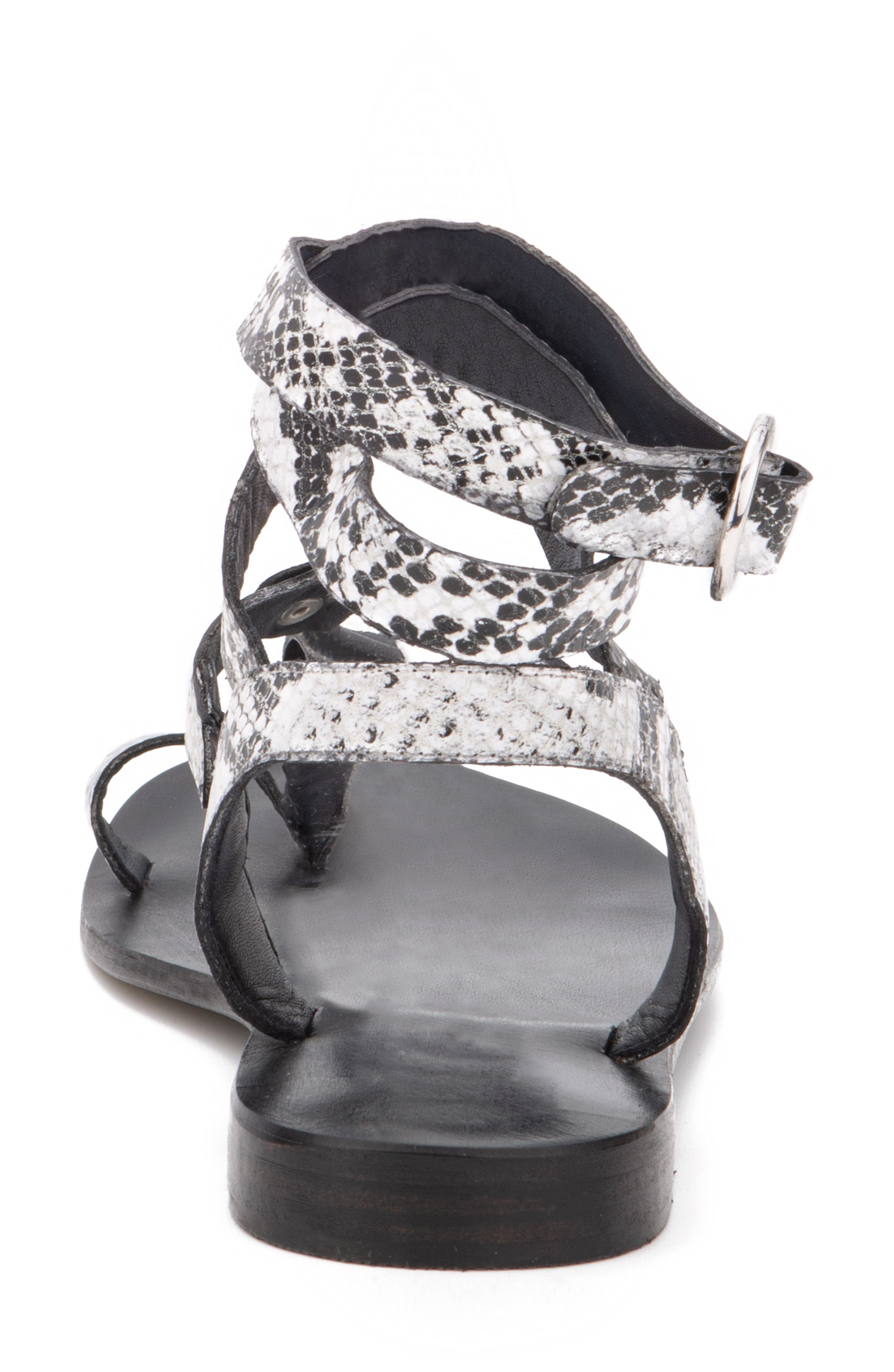 VINTAGE FOUNDRY Vina Snake Embossed Leather Ankle Strap Flat Sandal, Alternate, color, 