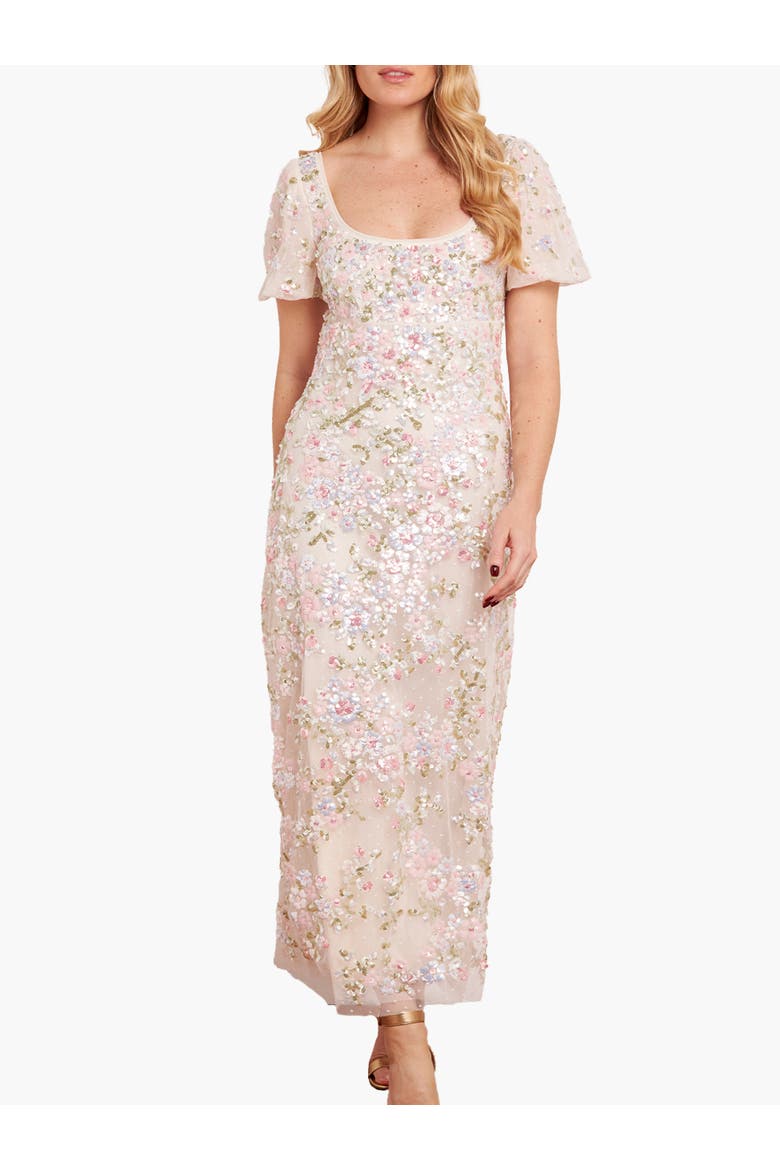Dream Garland Puff Sleeve Ankle Gown, Main, color, Cream/Multi