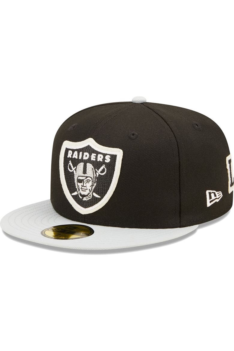 Men's New Era Black/Silver Las Vegas Raiders Super Bowl XVIII Letterman 59FIFTY Fitted Hat, Alternate, color, Black