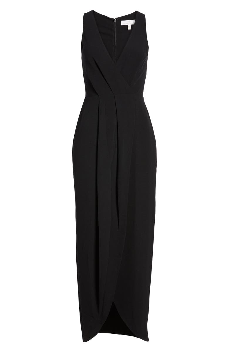 Dress the Population Ariel Racerback Faux Wrap Crepe Gown, Alternate, color, 