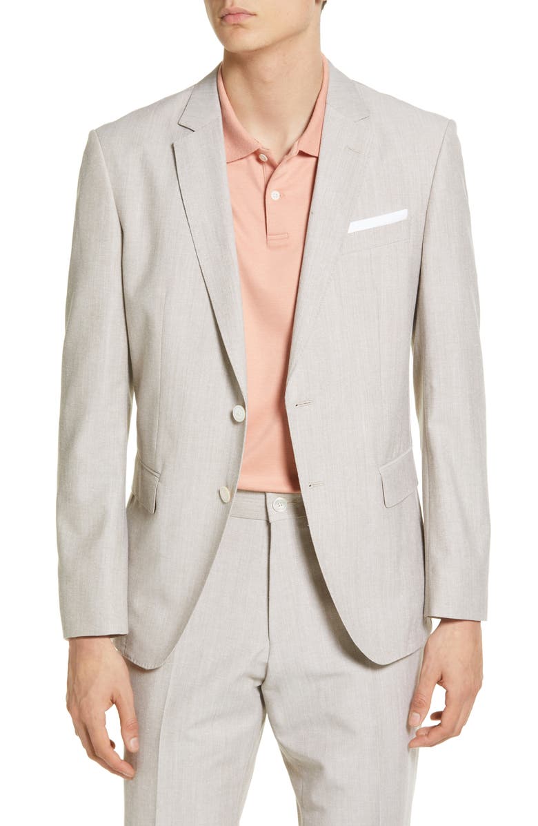 BOSS Hutson Slim Fit Beige Cotton & Wool Blend Sport Coat, Main, color,