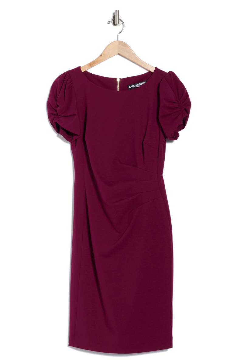 KARL LAGERFELD PARIS Short Sleeve Crepe Sheath Dress, Alternate, color, Wine
