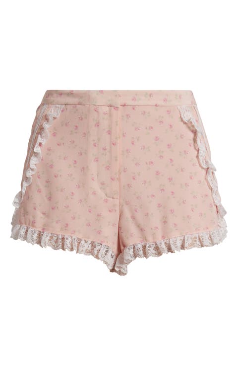 Adna Floral Print Lace Shorts