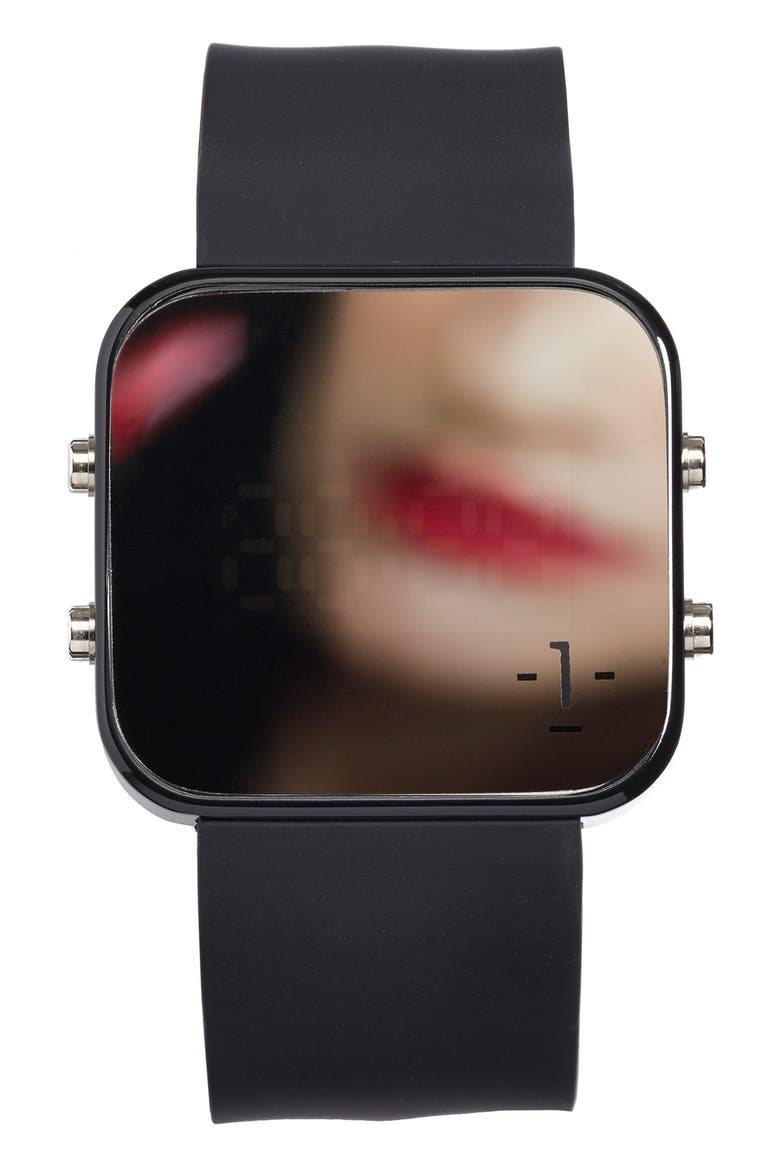 'Cancer' Square Digital Silicone Strap Watch, 38mm, Alternate, color, CANCER/ BLACK