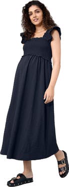 MOTHERHOOD MATERNITY Sleeveless Ruffle Shoulder Smocked Maxi Dress