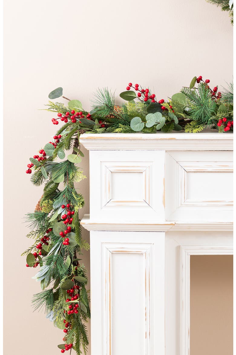 6ft Christmas Berry & Pinecone Floral Garland, Alternate, color, Green