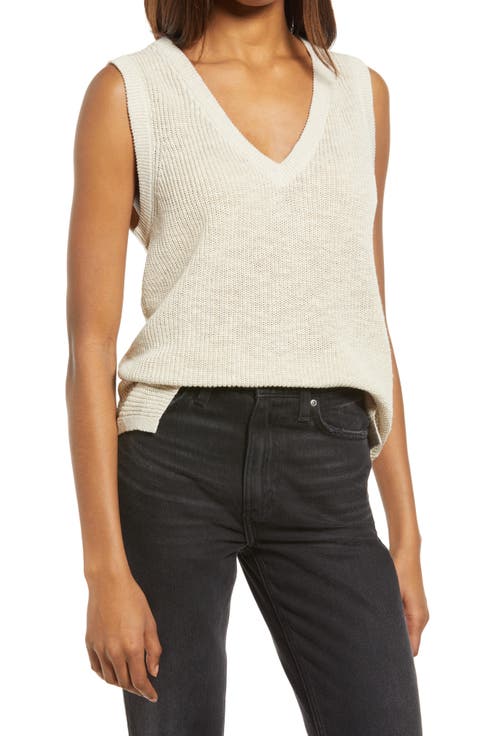 Cotton & Linen Blend Sleeveless Sweater
