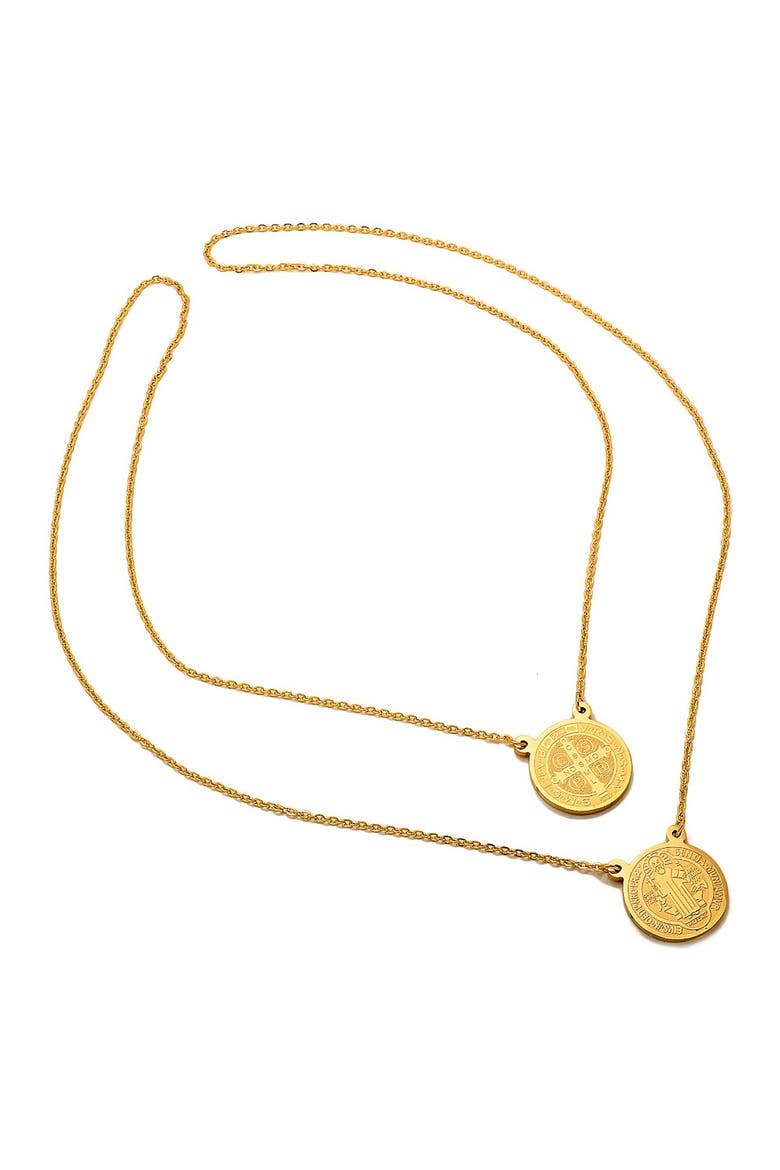 18K Gold Plated Stainless Steel Double Coin Pendant Necklace, Alternate, color, YELLOW