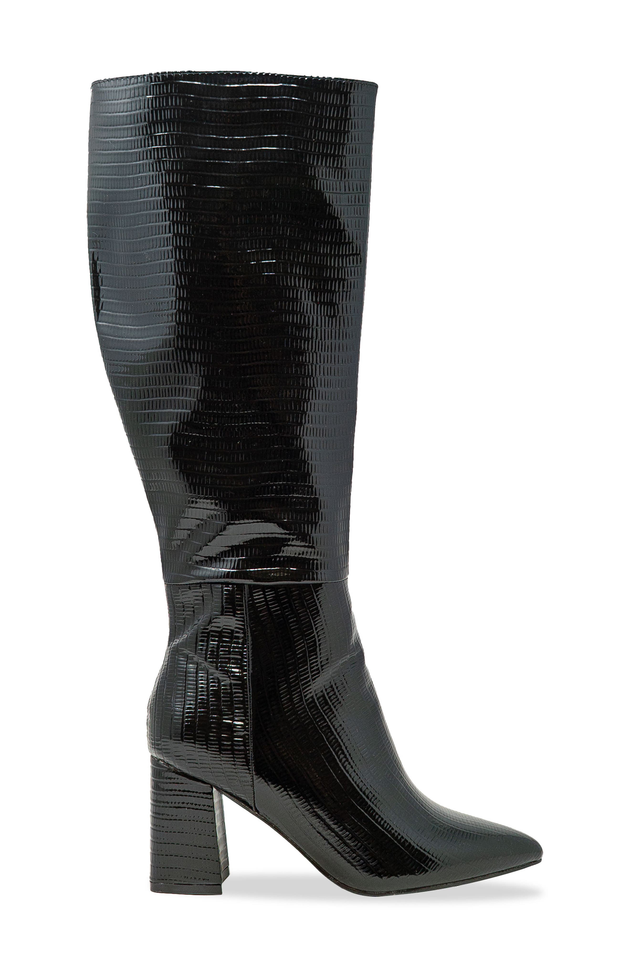 CHASE AND CHLOE Croc Embossed Knee High Boot, Alternate, color, Black Croc
