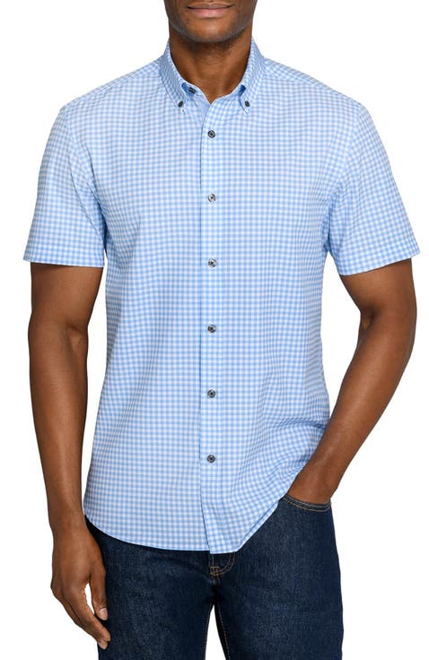 Slim Fit Gingham Woven Short Sleeve Basic Shirt