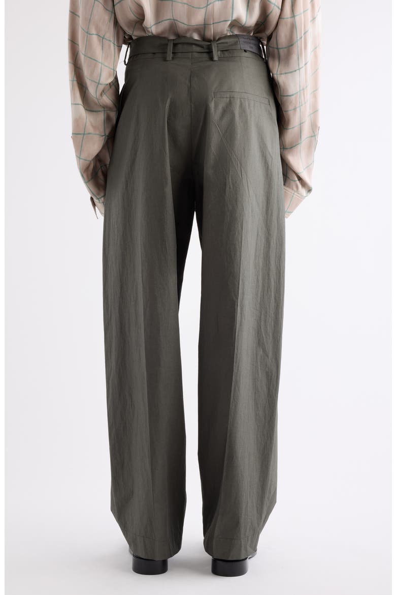 Pasoro Cinz Belted Washed Cotton Poplin Pants, Alternate, color, DARK GREEN