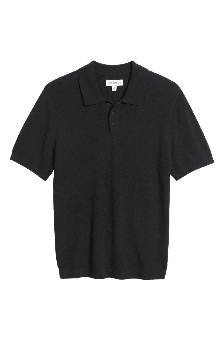 Nordstrom Short Sleeve Bouclé Polo Sweater, Alternate, color, Black Rock