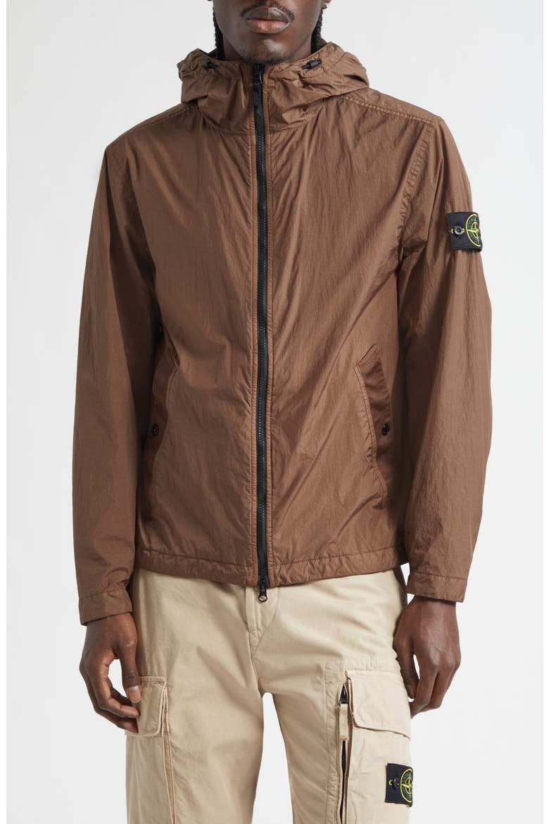 Coated Crinkled Hooded Water Repellent Jacket, Main, color, UMBER