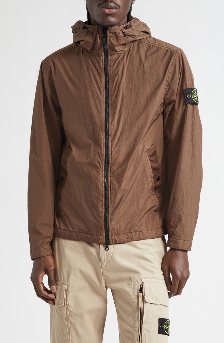 Stone Island Coated Crinkled Hooded Water Repellent Jacket, Main, color, Umber