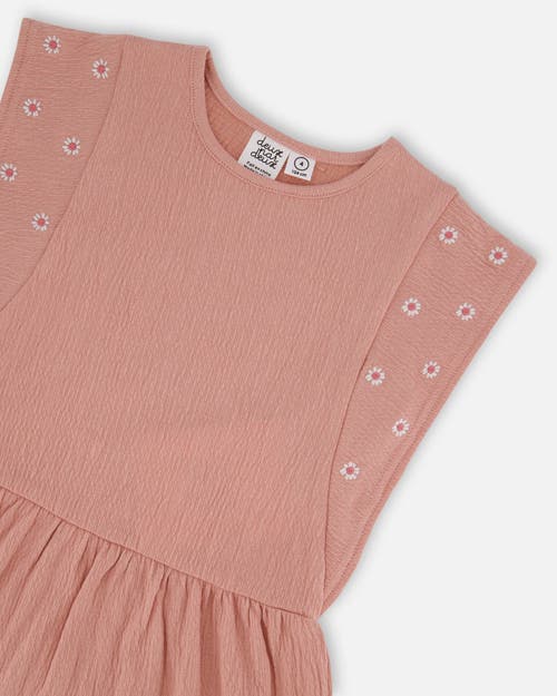 Deux Par Deux Girl's Crinkle Jersey Tunic With Embroidery Dark Old Pink In Dark Old Pink