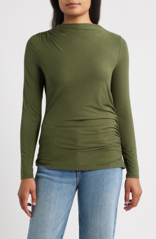 Liverpool Los Angeles Long Sleeve Ruched Knit Top In Green