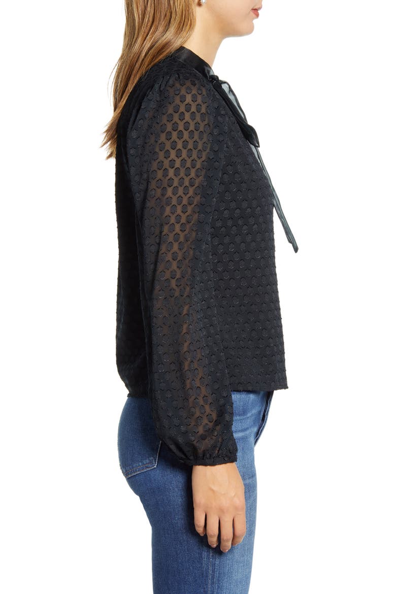 Textured Dot Bow Blouse, Alternate, color, BLACK