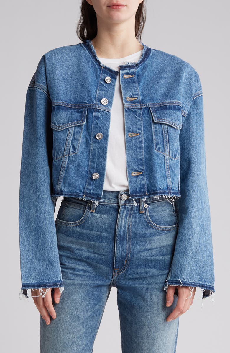 SLVRLAKE Collarless Organic Cotton Trucker Jacket, Main, color, 