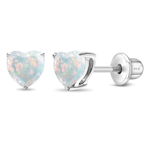 Opal Heart Prong Earrings