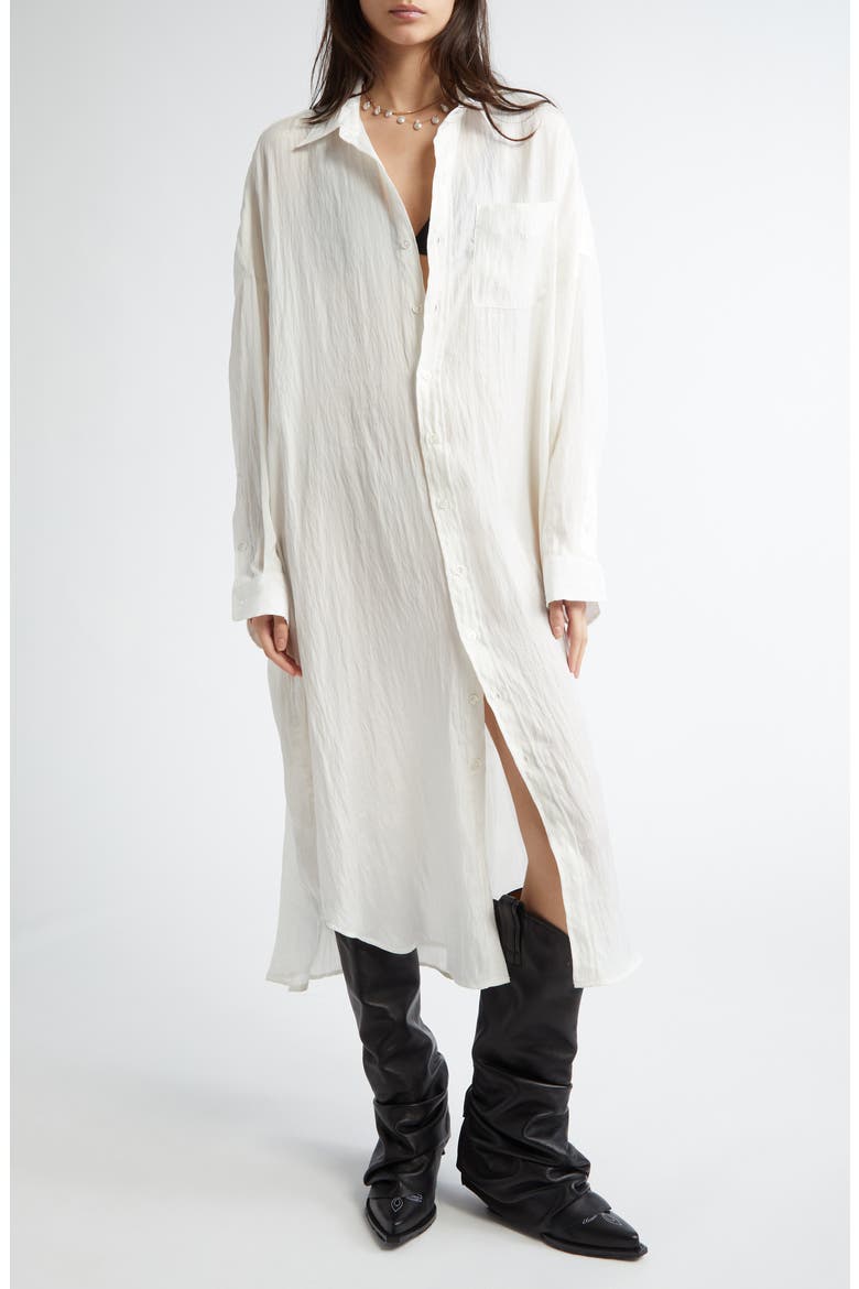 Jumbo Long Sleeve Shirtdress, Main, color, WHITE