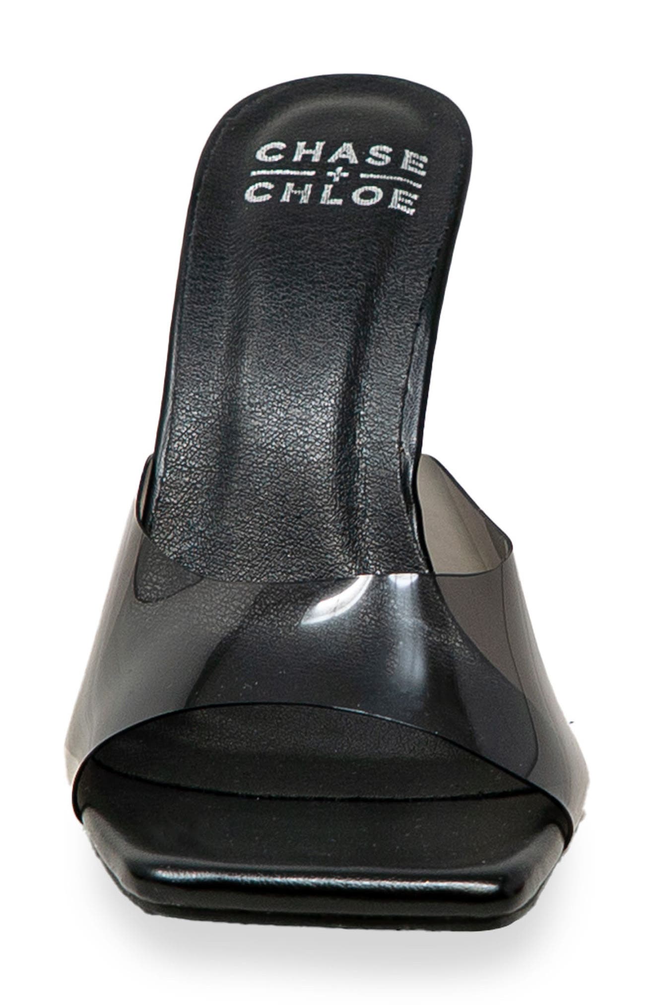 CHASE AND CHLOE Alia Clear Strap Wedge Sandal, Alternate, color, Clear Black