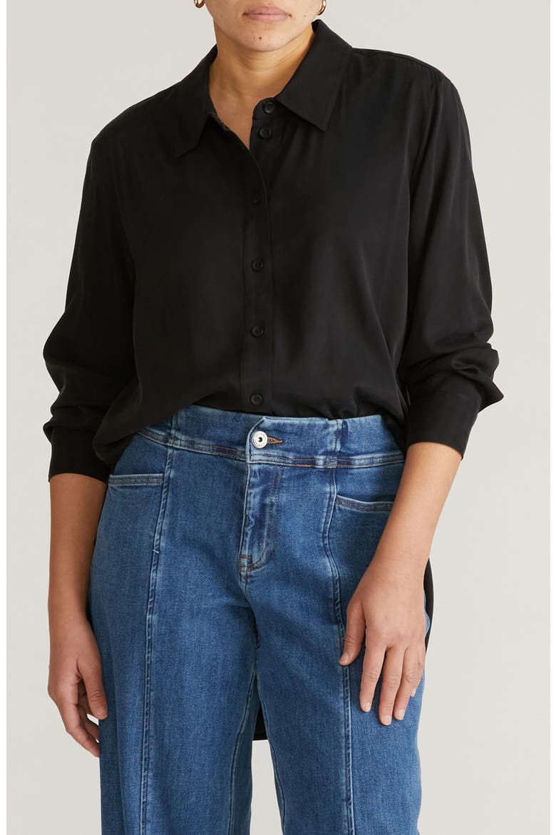 Cooling Oversize Button-Up Shirt, Main, color, BLACK