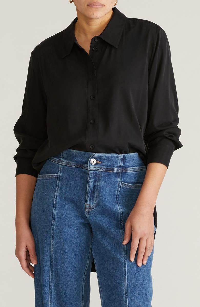 Universal Standard Cooling Oversize Button-Up Shirt, Main, color, Black