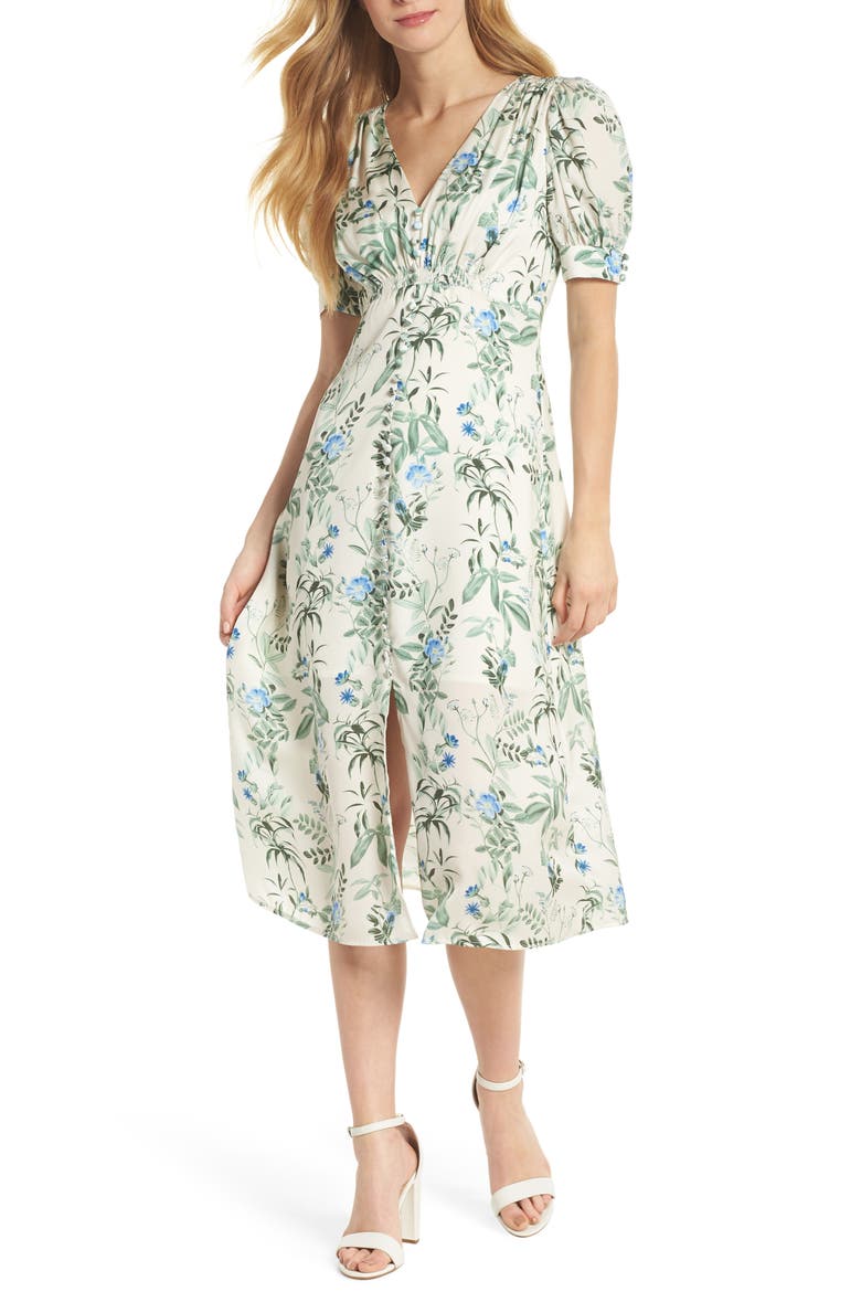 Lauren Botanical Garden Print Midi Dress (Nordstrom Exclusive), Main, color, BONE/ BLUE