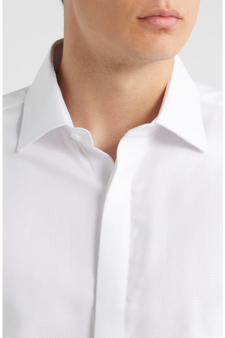 Trim Fit Solid White Textured Cotton Tuxedo Shirt, Alternate, color, WHITE