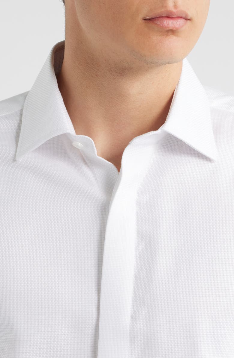Lorenzo Uomo Trim Fit Solid White Textured Cotton Tuxedo Shirt, Alternate, color, White