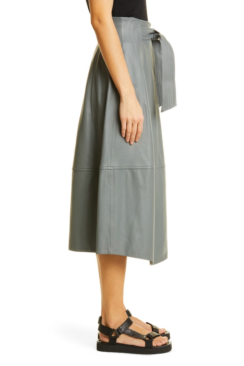 Topstitch Belted Leather Skirt, Alternate, color, SEA STONE