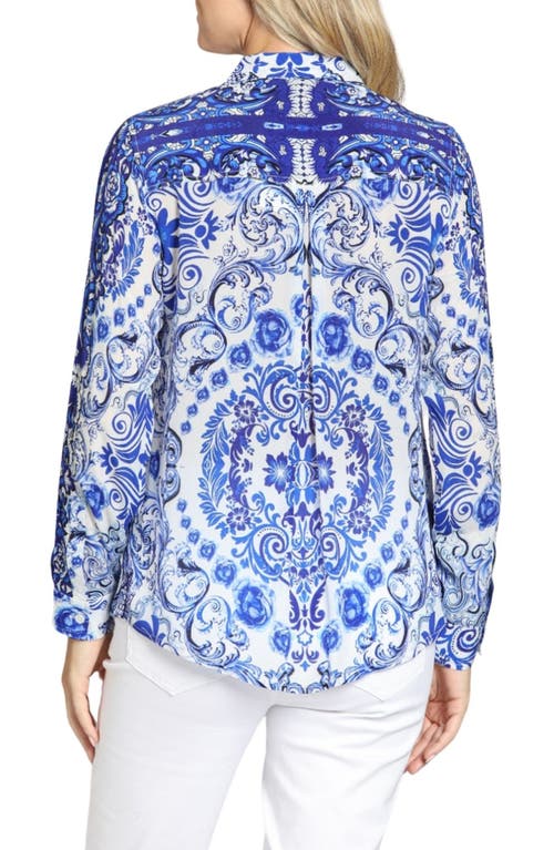 APNY APNY DAMASK PRINT ROLL TAB SLEEVE BUTTON-UP SHIRT