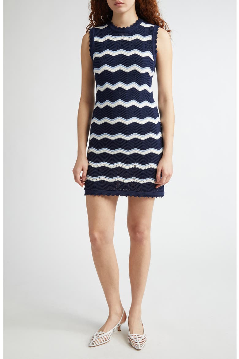 Templeton Chevron Stripe Sleeveless Cotton Blend Sweater Dress, Main, color, NAVY OFF WHITE BLUEBELL