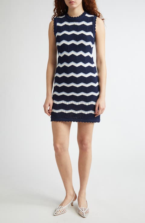 Templeton Chevron Stripe Sleeveless Cotton Blend Sweater Dress