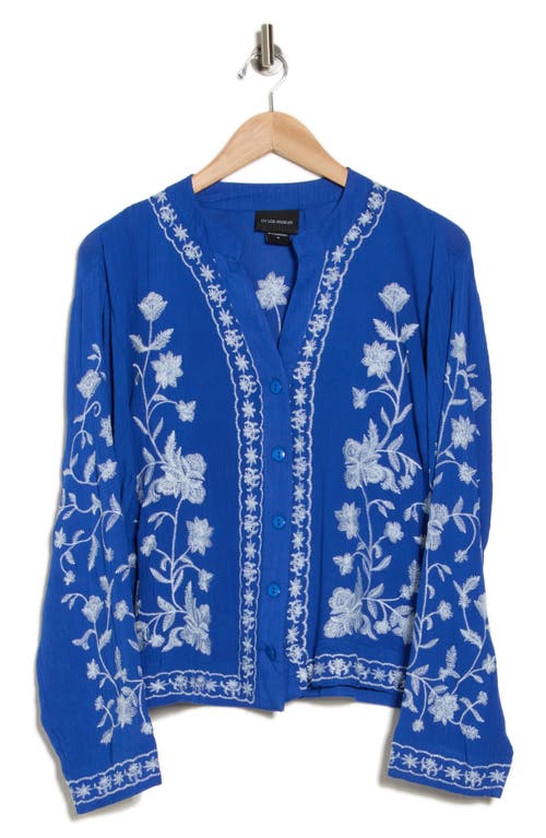 FORGOTTEN GRACE FORGOTTEN GRACE FLORAL EMBROIDERED LONG SLEEVE BUTTON-UP TOP