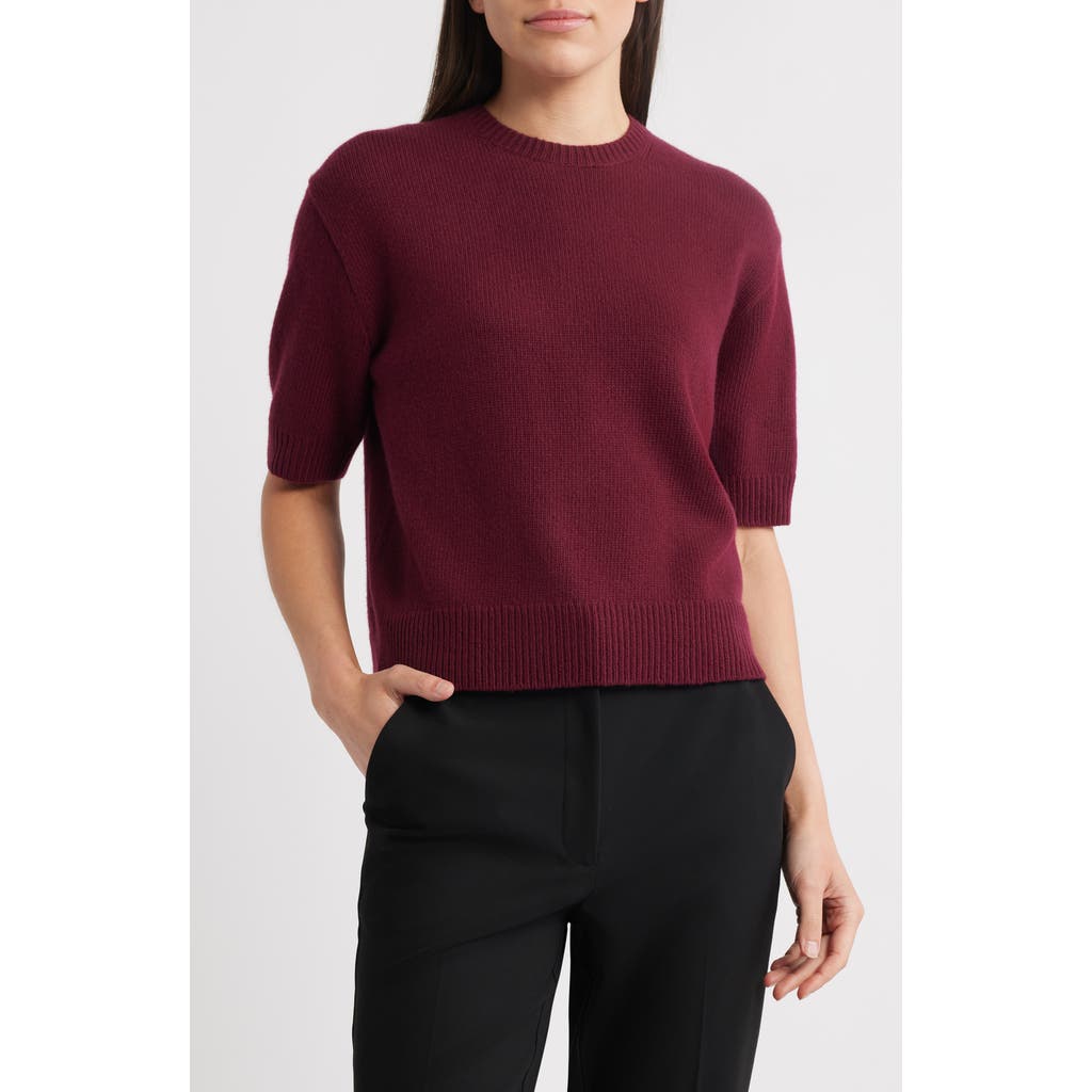 Theory Short Sleeve Knit Tee In Burgundy