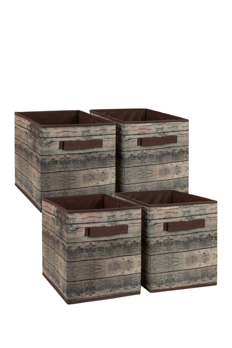 Brown Storage Cube Wood Basket Bin - Set of 4, Main, color, BROWN