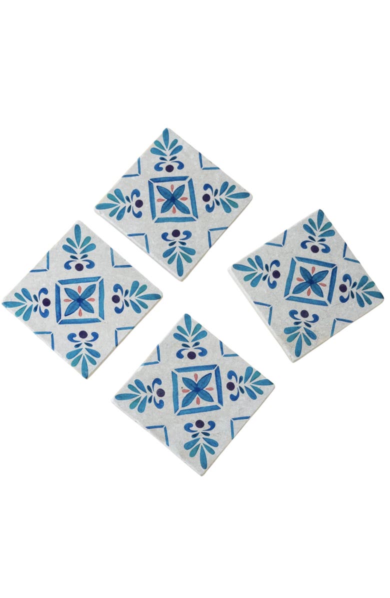 Gharyan Stoneware Malaga Patterned Marble Tiles Coasters, Set of 4, Main, color, 