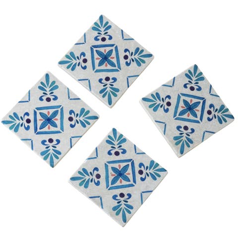 Malaga Patterned Marble Tiles Coasters, Set of 4