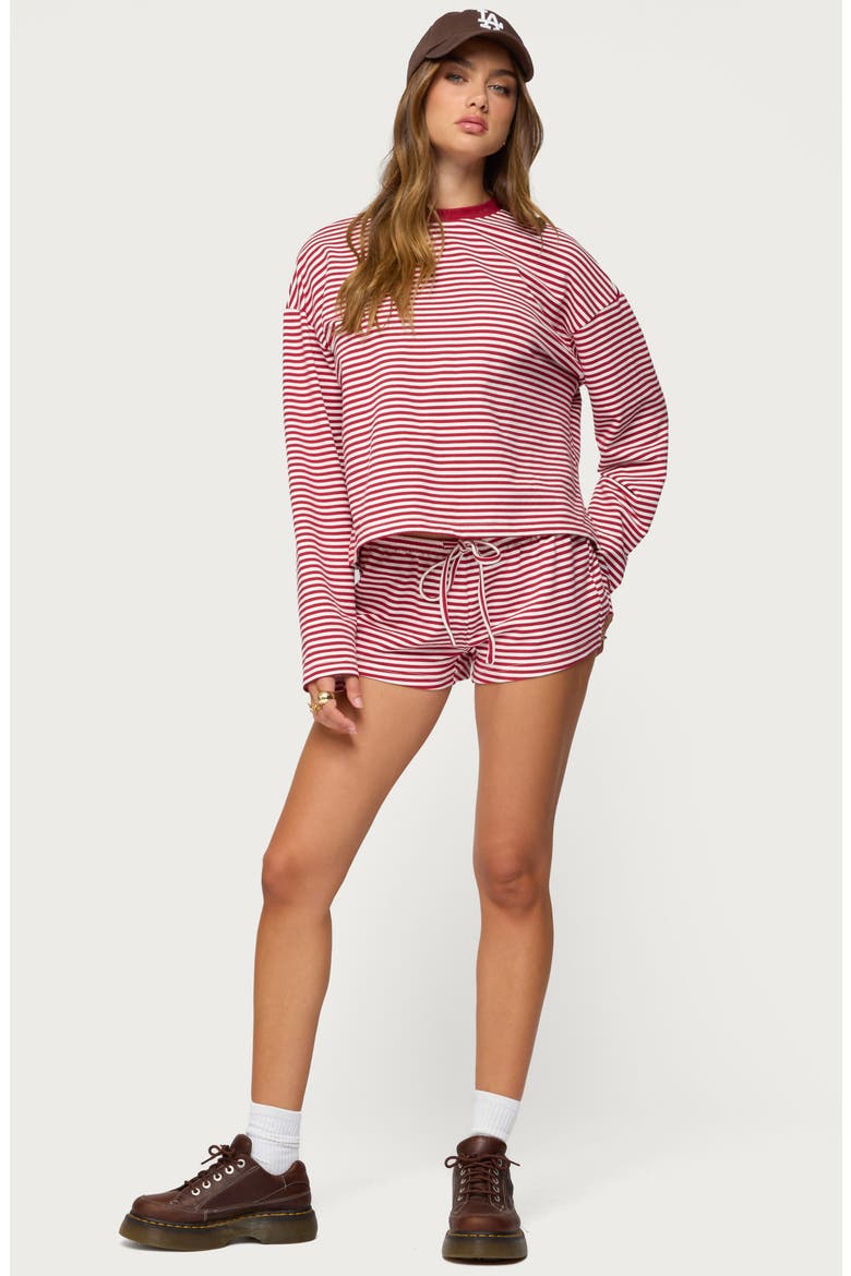 Jaine Stripe Drawstring Shorts, Alternate, color, BURGUNDY