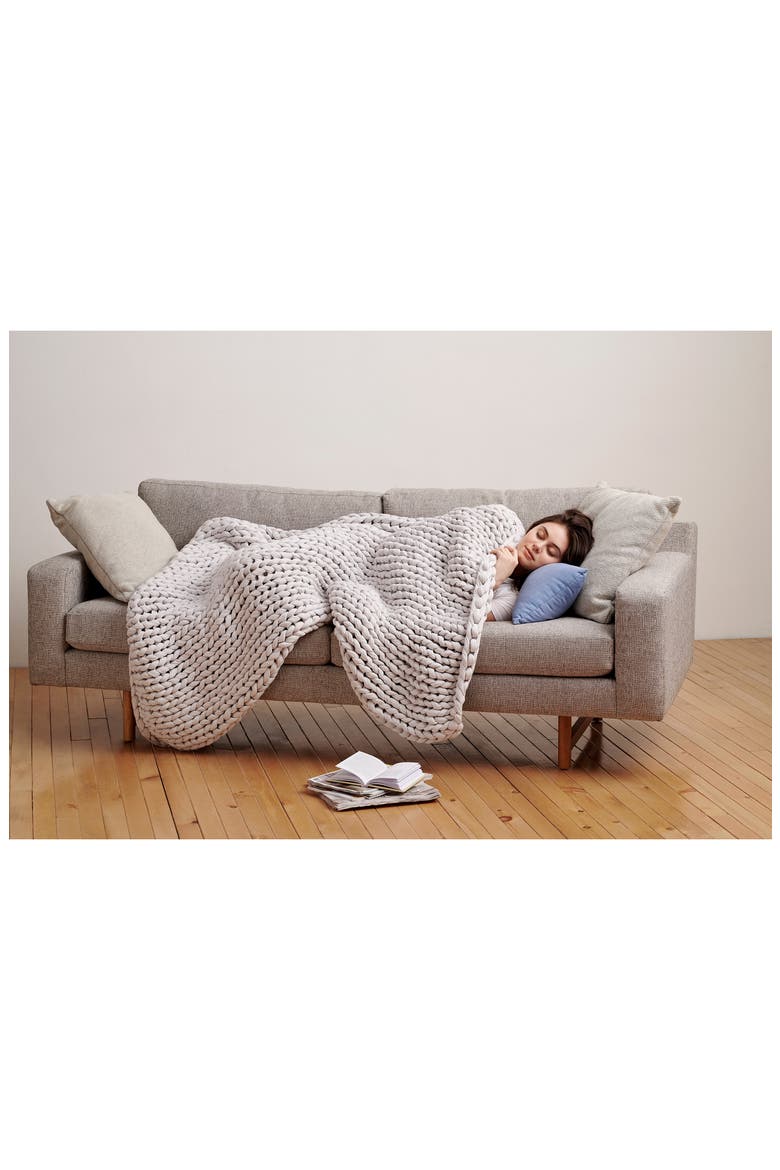 Organic Cotton Weighted Knit Blanket, Alternate, color, MOONSTONE GREY