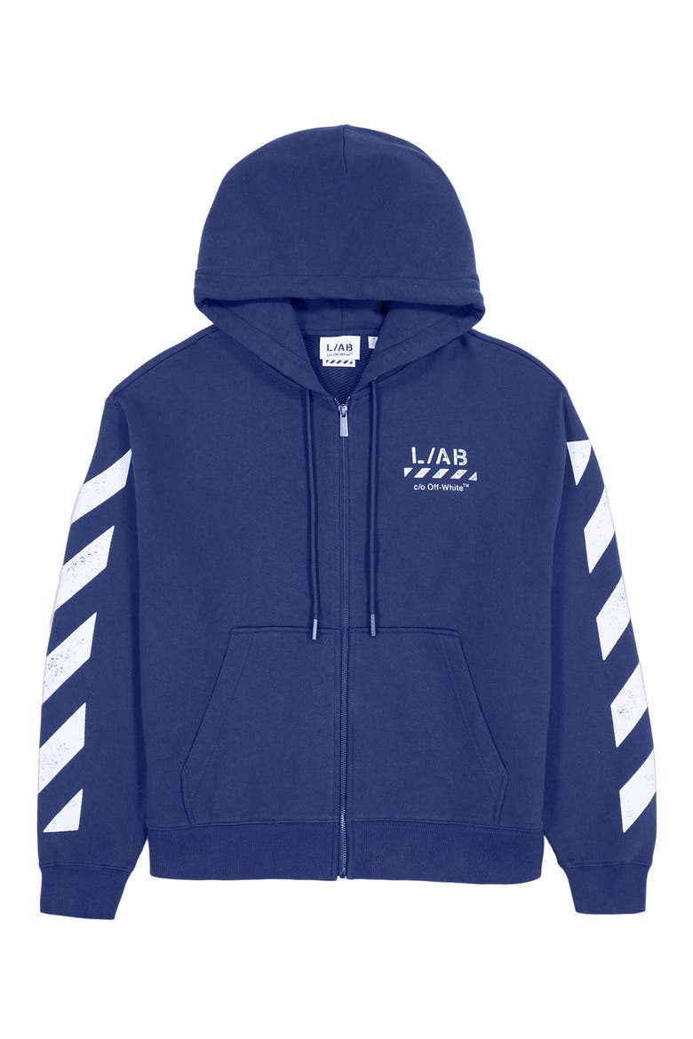 Diagonal Stripe Logo Cotton French Terry Zip Graphic Hoodie, Alternate, color, MARINE