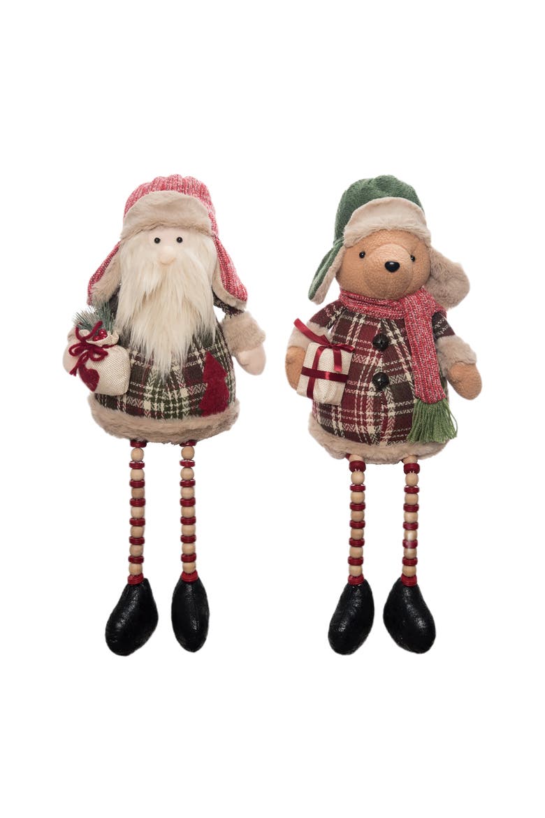 Christmas PPlaid Santa Bear Shelf Sitter Set of 2, Main, color, Brown