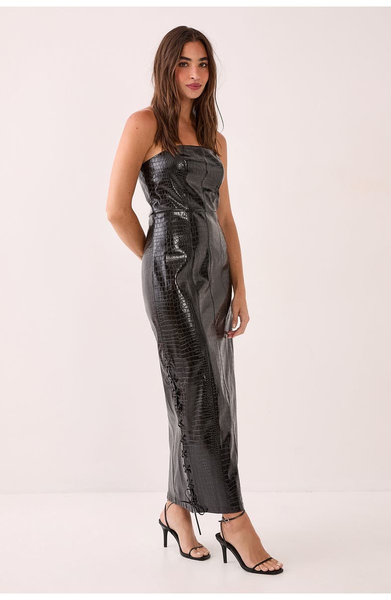 NASTY GAL Croc Bandeau Lace Up Maxi Dress, Main, color, Black