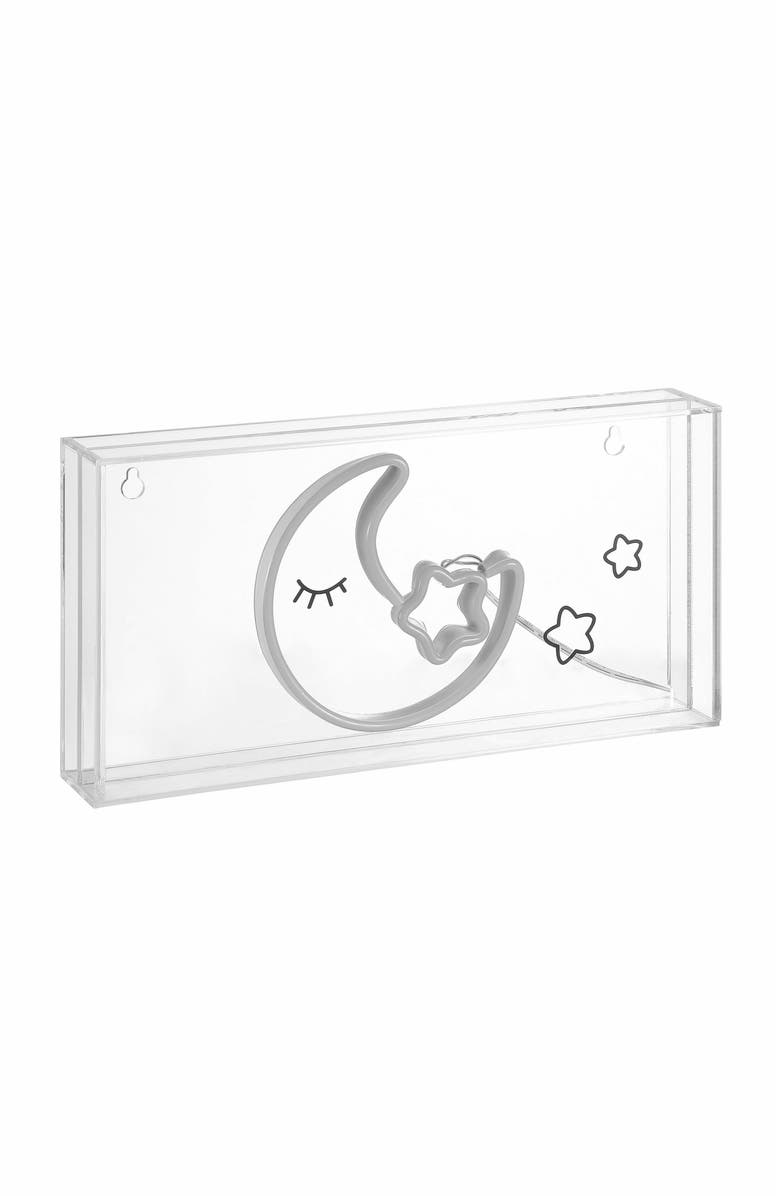 JONATHAN Y Moon Contemporary Glam Acrylic Box USB Operated LED Neon Light, Alternate, color, Pink/Yellow