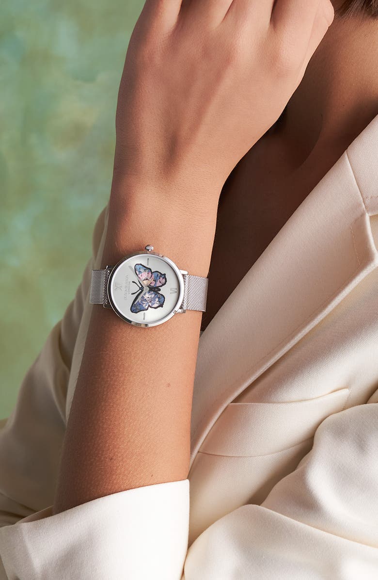 Olivia Burton Signature Butterfly Leather Strap Watch, 28mm, Alternate, color, 