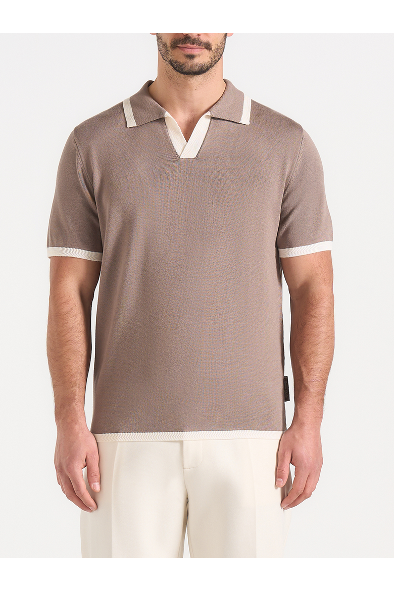 Lambert Contrast Detail Knit Polo, Main, color, Mushroom
