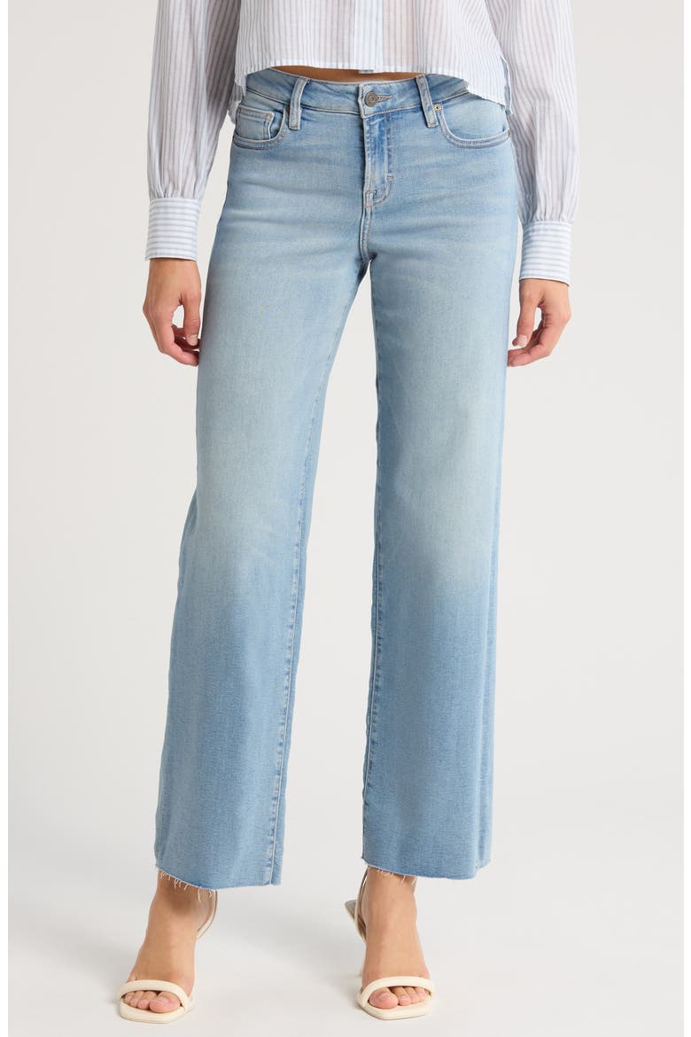 High Waist Raw Hem Wide Leg Dad Jeans, Main, color, LIGHT WASH